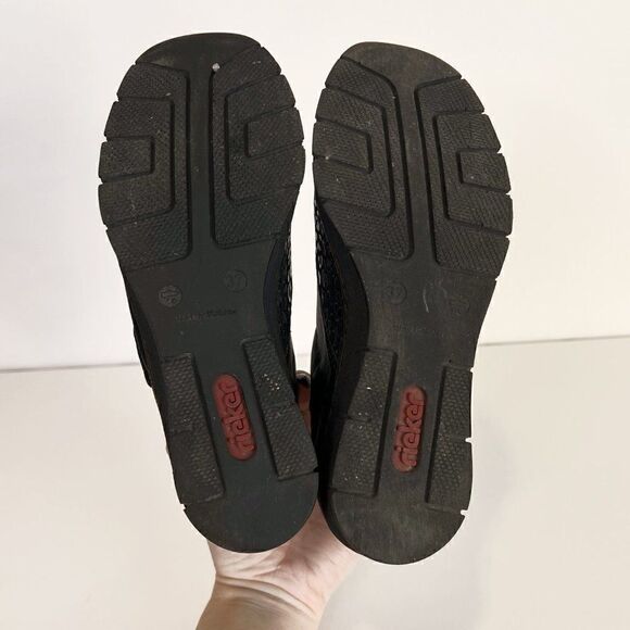 Rieker Black Subtle Leopard Print Mini Wedge Hook & Loop Comfort Shoes - Picture 5 of 6